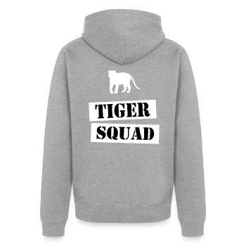 join the tiger squad - Unisex Premium Organic Zip Hoodie - heather grey - Back - Nico (187cm)