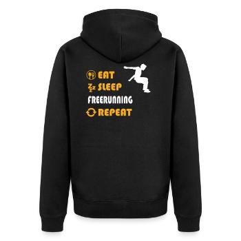 Freerunning Graphic T-Shirt - Unisex Premium Bio Zip Hoodie - Schwarz - Hinten - Nico (187cm)