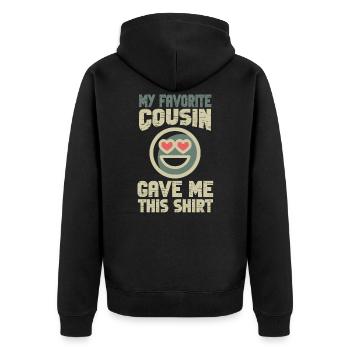 My Favorite Cousin Gave Me This - Unisex Premium Bio Zip Hoodie - Schwarz - Hinten - Nico (187cm)