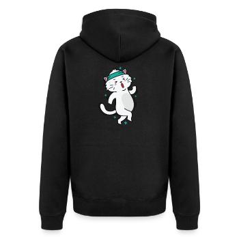 Katze geht Joggen Sport Hobby Haustier - Unisex Premium Bio Zip Hoodie - Schwarz - Hinten - Nico (187cm)