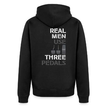Real Men Use Three Pedals - Unisex Premium Bio Zip Hoodie - Schwarz - Hinten - Nico (187cm)