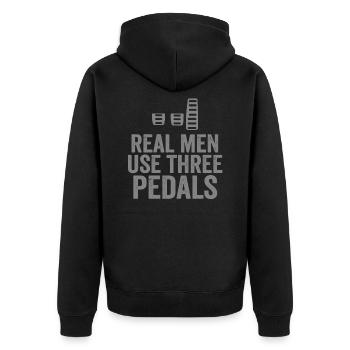 Real Men Use Three Pedals - Unisex Premium Bio Zip Hoodie - Schwarz - Hinten - Nico (187cm)