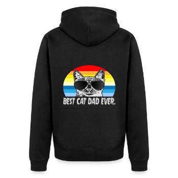 Vater der Katze - Unisex Premium Bio Zip Hoodie - Schwarz - Hinten - Nico (187cm)