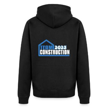 Hausbau Team 2023 - Unisex Premium Bio Zip Hoodie - Schwarz - Hinten - Nico (187cm)
