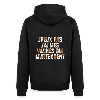 J’peux pas j’ai mes vaches qui m’attendent - Veste à capuche bio Premium Unisexe - noir - Dos - Nico (187cm)