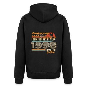 Geburtstag Vintage Geschenkidee Februar 1998 - Unisex Premium Bio Zip Hoodie - Schwarz - Hinten - Nico (187cm)