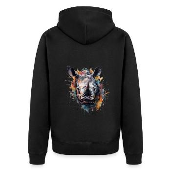 Cooles Buntes Aquarell Nashorn - Unisex Premium Bio Zip Hoodie - Schwarz - Hinten - Nico (187cm)