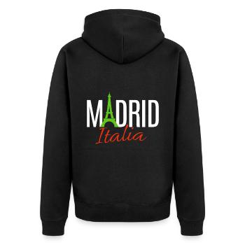 Egal ob Madrid oder Paris, Hauptsache Italien - Unisex Premium Bio Zip Hoodie - Schwarz - Hinten - Nico (187cm)