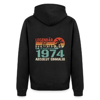 Geburtstagsgeschenk - Jahrgang Februar 1974 - Unisex Premium Bio Zip Hoodie - Schwarz - Hinten - Nico (187cm)