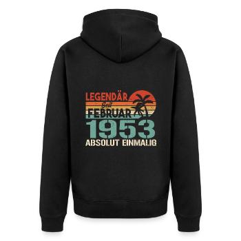 Geburtstagsgeschenk - Jahrgang Februar 1953 - Unisex Premium Bio Zip Hoodie - Schwarz - Hinten - Nico (187cm)