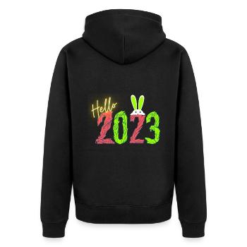 Bonjour 2023 bonne année - Veste à capuche bio Premium Unisexe - noir - Dos - Nico (187cm)