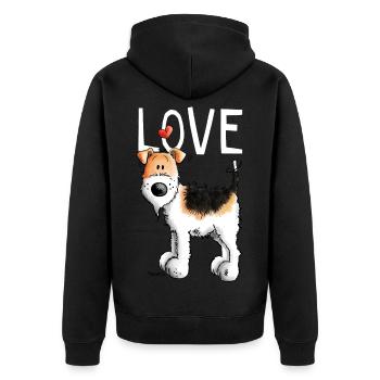 Foxterrier In Love - Lustig - Liebe - Geschenk - Unisex Premium Bio Zip Hoodie - Schwarz - Hinten - Nico (187cm)