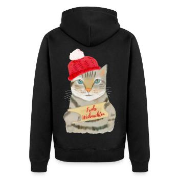 Süße Katze wünscht Frohe Weihnachten - Unisex Premium Bio Zip Hoodie - Schwarz - Hinten - Nico (187cm)