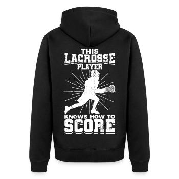 Lacrosse Junge - Unisex Premium Bio Zip Hoodie - Schwarz - Hinten - Nico (187cm)