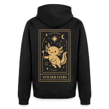 Axolotl Tarotkarte - Der Stern (XVII) - Unisex Premium Bio Zip Hoodie - Schwarz - Hinten - Nico (187cm)