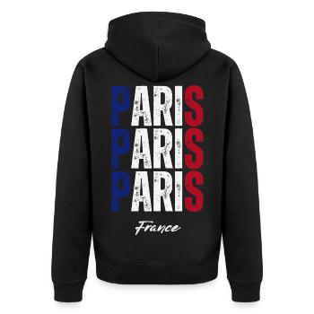 Paris Frankreich, Erinnerung an Paris - Unisex Premium Bio Zip Hoodie - Schwarz - Hinten - Nico (187cm)