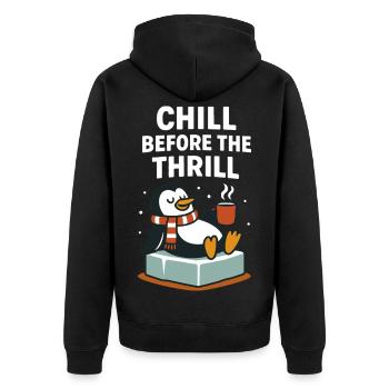 Chillen Sie vor dem Nervenkitzel Festlicher Weihnachtspinguin - Unisex Premium Bio Zip Hoodie - Schwarz - Hinten - Nico (187cm)