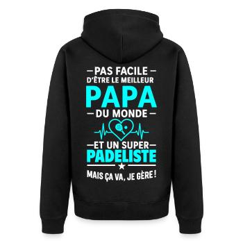 Herz + Padel – Super Dad Padel Spieler - Unisex Premium Bio Zip Hoodie - Schwarz - Hinten - Nico (187cm)