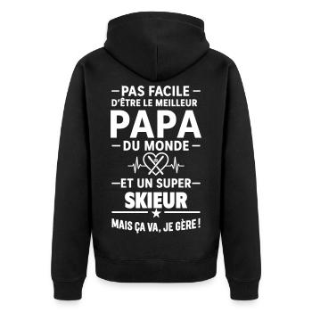 Heart + Ski – Super Dad Skier - Unisex Premium Organic Zip Hoodie - black - Back - Nico (187cm)