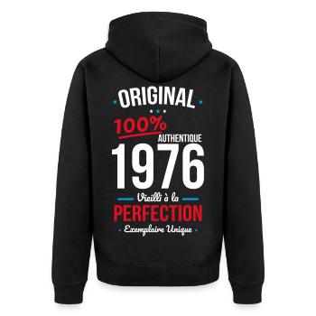 1976 – Original – Exemplaire unique - Veste à capuche bio Premium Unisexe - noir - Dos - Nico (187cm)