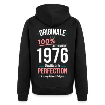 1976 – Originale – Exemplaire unique - Veste à capuche bio Premium Unisexe - noir - Dos - Nico (187cm)