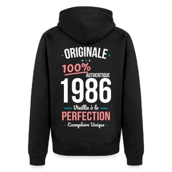 1986 – Originale – Exemplaire unique - Veste à capuche bio Premium Unisexe - noir - Dos - Nico (187cm)