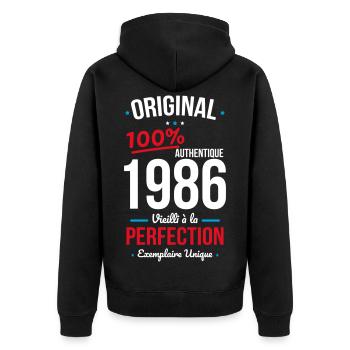 1986 – Original – Exemplaire unique - Veste à capuche bio Premium Unisexe - noir - Dos - Nico (187cm)
