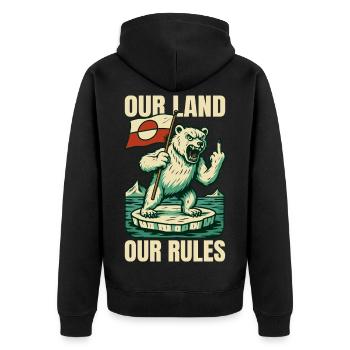 Our Land Our Rules Greenland Is Not For Sale - Unisex Premium Bio Zip Hoodie - Schwarz - Hinten - Nico (187cm)