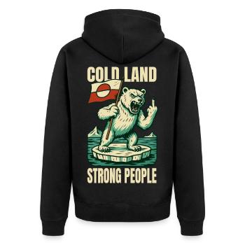 Cold Land Strong People Greenland Is Not For Sale - Unisex Premium Bio Zip Hoodie - Schwarz - Hinten - Nico (187cm)