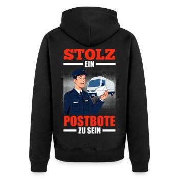 Briefträger STOLZ EIN POSTBOTE ZU SEIN Lustig - Unisex Premium Bio Zip Hoodie - Schwarz - Hinten - Nico (187cm)