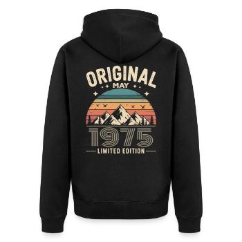 mai 1975 – Légende des sommets et montagnes - Veste à capuche bio Premium Unisexe - noir - Dos - Nico (187cm)