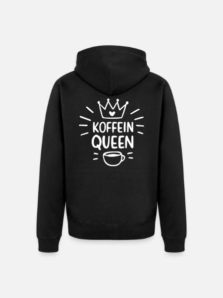 Koffein Queen: Krone und Kaffee - Unisex Premium Bio Zip Hoodie - Schwarz