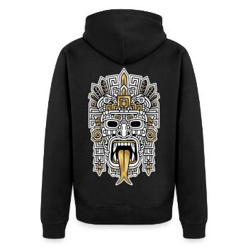 Mayan Inca Mask Gold and White Tribal Totem - Unisex Premium Organic Zip Hoodie - black - Back - Nico (187cm)