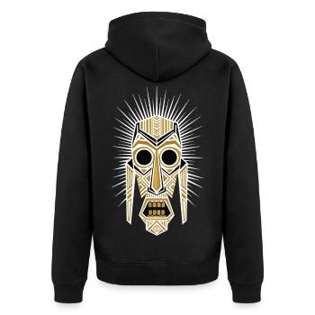 Tribal Geometric Mask White Gold Solar Totem - Unisex Premium Organic Zip Hoodie - black - Back - Nico (187cm)