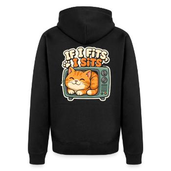 Chat Mignon Rétro TV If I Fits I Sits - Unisex Premium Organic Zip Hoodie - black - Back - Nico (187cm)