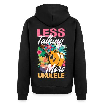 Moins de paroles, plus de ukulélé, disant un musicien drôle - Veste à capuche bio Premium Unisexe - noir - Dos - Nico (187cm)