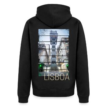 Lissabon in Portugal Retro Aufzug Vintage Souvenir - Unisex Premium Bio Zip Hoodie - Schwarz - Hinten - Nico (187cm)