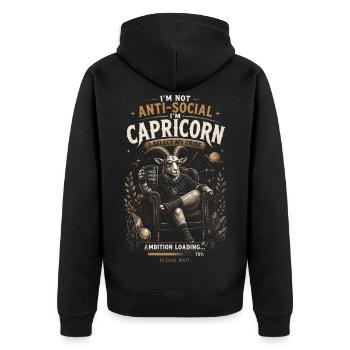 Capricorn Tribal Ambition - Zodiac Humor - Unisex Premium Organic Zip Hoodie - black - Back - Nico (187cm)