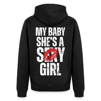 Mein Baby Sie ist ein sexy Mädchen - Unisex Premium Bio Zip Hoodie - Schwarz - Hinten - Nico (187cm)