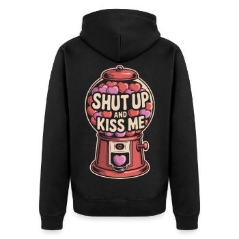Shut Up And Kiss Me Küss Mich Einfach Valentinstag - Unisex Premium Bio Zip Hoodie - Schwarz - Hinten - Nico (187cm)