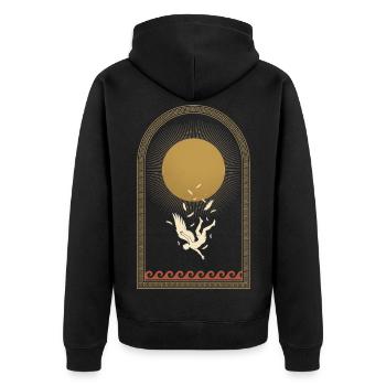 Ikaros, fallende Sonne, griechische Mythologie, minimalistisch - Unisex Premium Bio Zip Hoodie - Schwarz - Hinten - Nico (187cm)