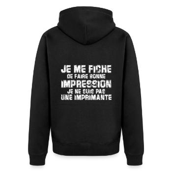 je me fiche de faire bonne impression - Veste à capuche bio Premium Unisexe - noir - Dos - Nico (187cm)