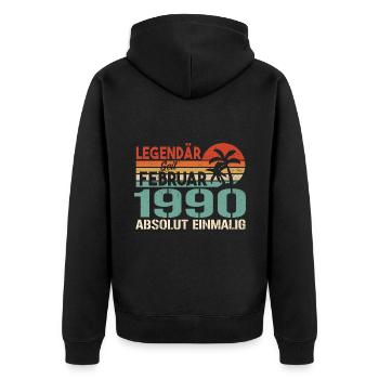 Geburtstagsgeschenk - Jahrgang Februar 1990 - Unisex Premium Bio Zip Hoodie - Schwarz - Hinten - Nico (187cm)
