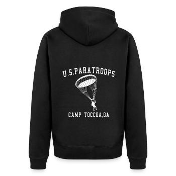 U.S. PARATROOPS WW2 Camp Toccoa GA parachute white - Unisex Premium Bio Zip Hoodie - Schwarz - Hinten - Nico (187cm)