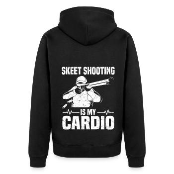 Skeet Sprüche | Wurfscheiben Tontaube Geschenkidee - Unisex Premium Bio Zip Hoodie - Schwarz - Hinten - Nico (187cm)