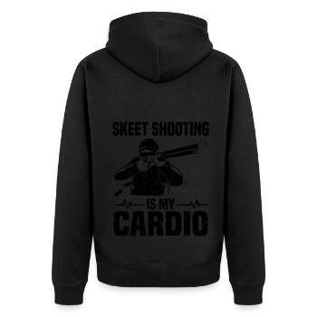 Skeets Schießen | Wurfscheibenschießen Geschenke - Unisex Premium Bio Zip Hoodie - Schwarz - Hinten - Nico (187cm)