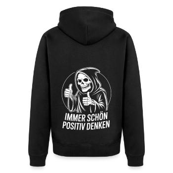 Immer schön positiv Skull Reaper Daumen hoch - Unisex Premium Bio Zip Hoodie - Schwarz - Hinten - Nico (187cm)