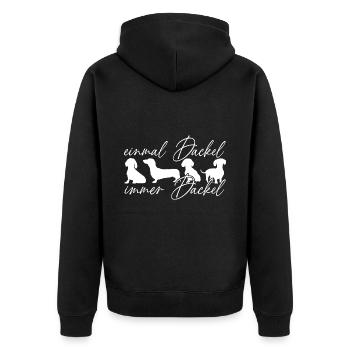 Einmal Dackel immer Dackel lustiger Dackelspruc - Unisex Premium Bio Zip Hoodie - Schwarz - Hinten - Nico (187cm)
