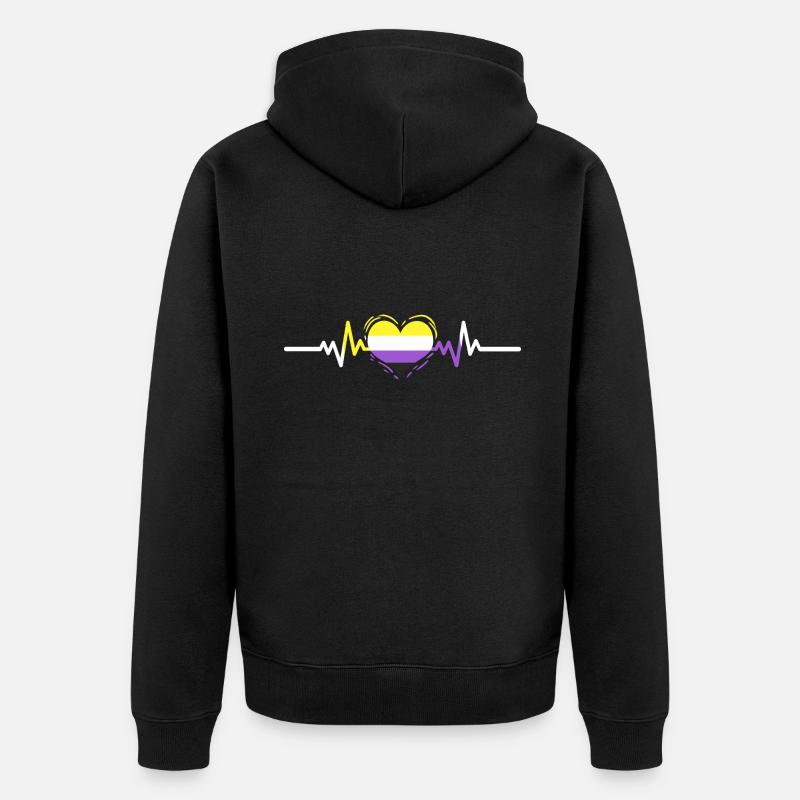 Nonbinary Pride Heartbeat Nonbinary Pride - Unisex Premium Organic Zip Hoodie - black