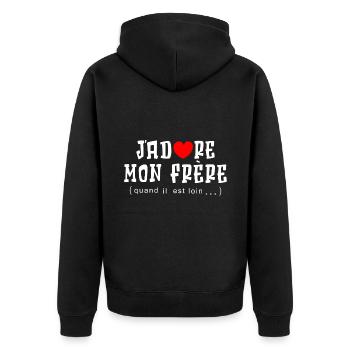 ICH LIEBE MEINEN BRUDER, WENN ER WEG IST - Unisex Premium Bio Zip Hoodie - Schwarz - Hinten - Nico (187cm)